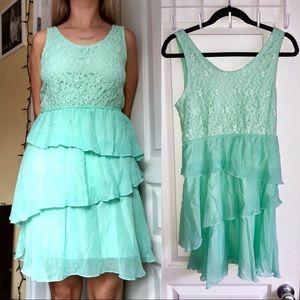 Mint Lace Ruffle Dress with Cut-Out Back